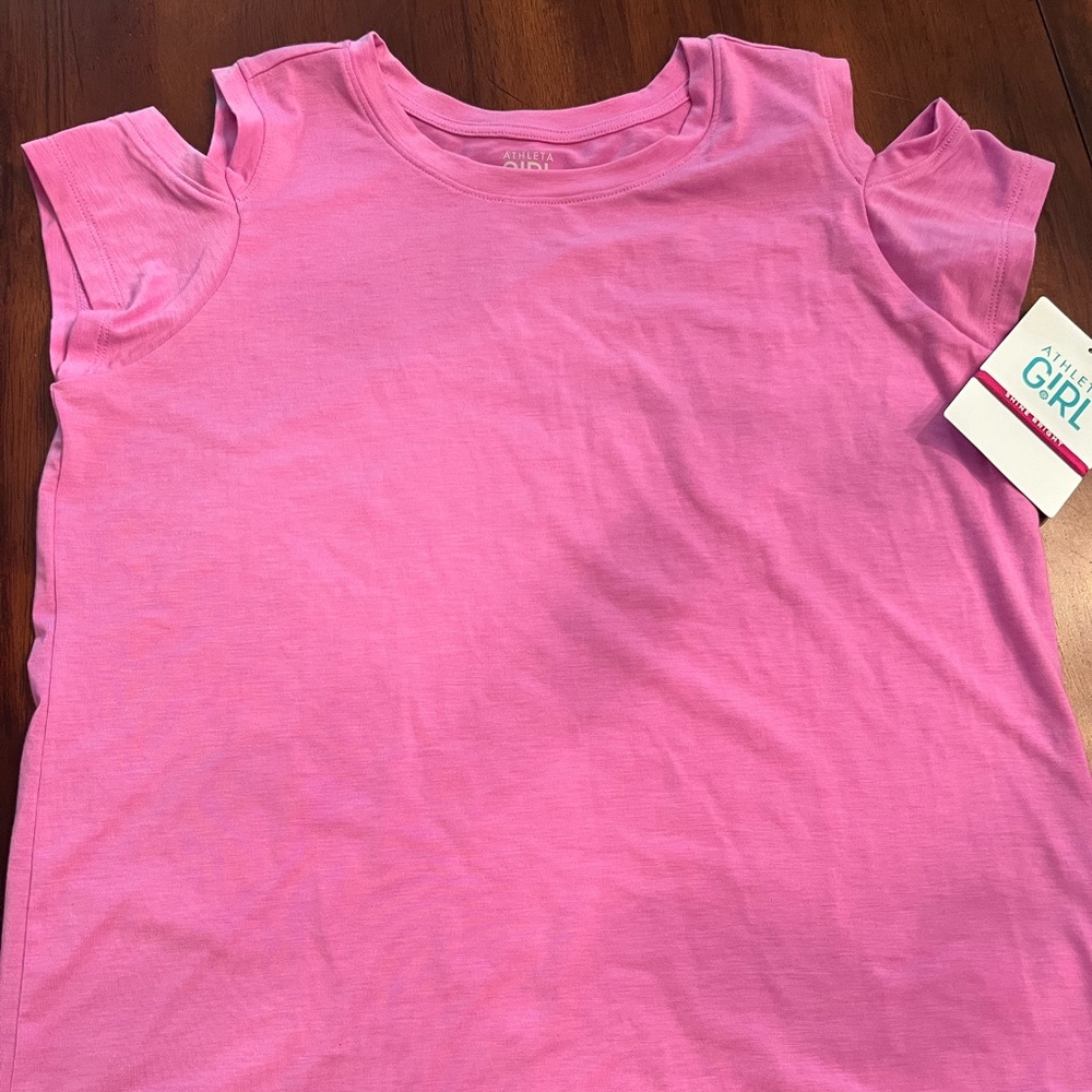 Athleta Cold Shoulder Tee. Lightweight Pink Tee. Size XL/14. NWT.